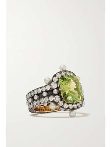 NADIA MORGENTHALER 18-karat recycled gold and blackened sterling silver multi-stone ring