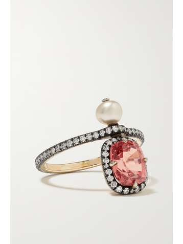 NADIA MORGENTHALER 18-karat recycled gold and blackened sterling silver multi-stone ring