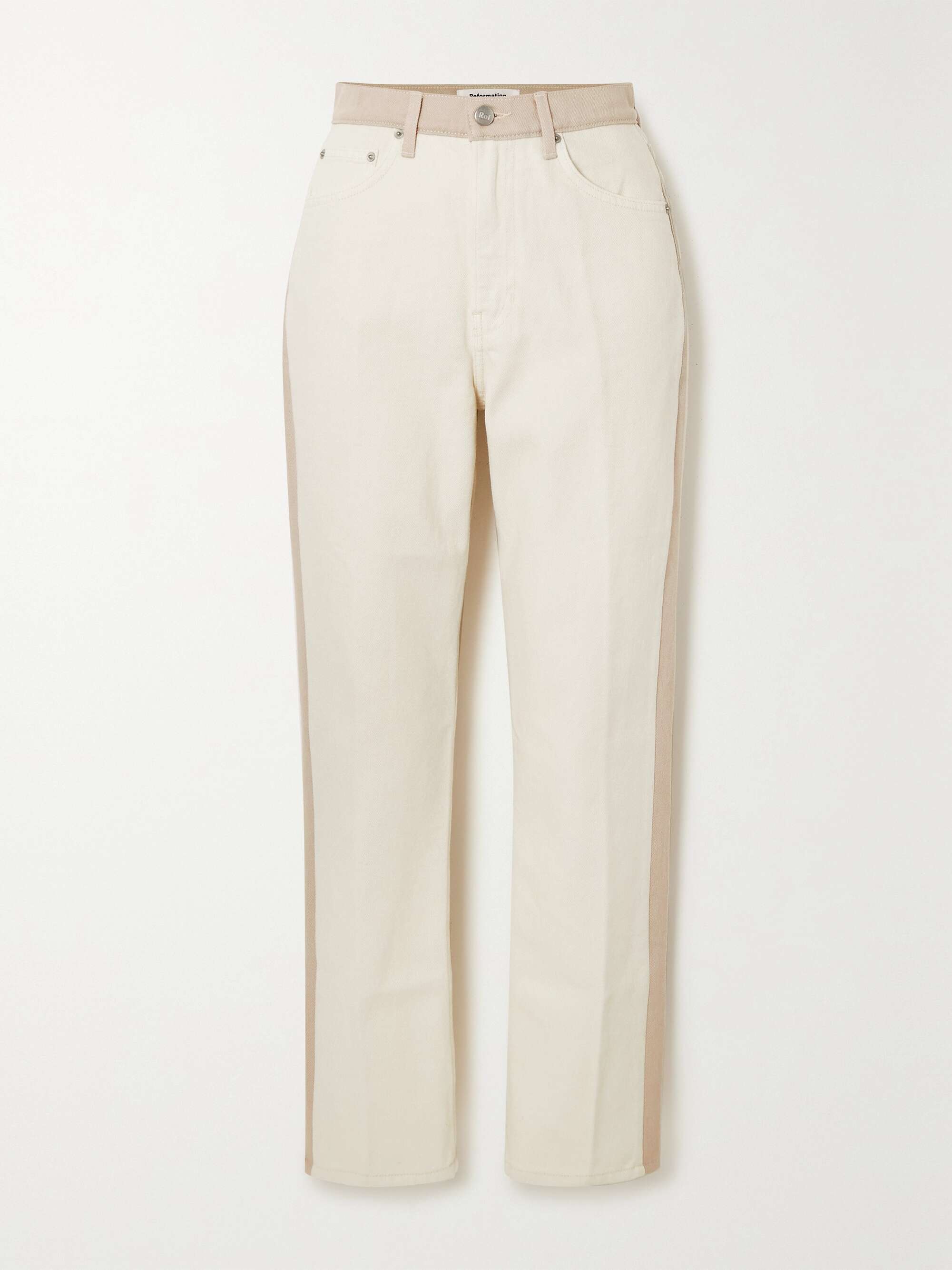 REFORMATION + NET SUSTAIN Cynthia cropped two-tone high-rise straight-leg  organic jeans | NET-A-PORTER