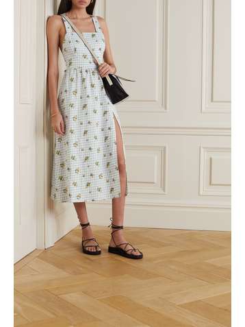 REFORMATION Elara floral-print gingham linen midi dress
