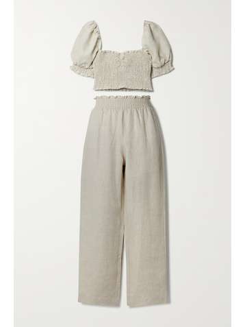 REFORMATION Mora shirred linen top and straight-leg pants set