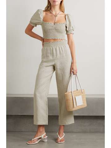 REFORMATION Mora shirred linen top and straight-leg pants set