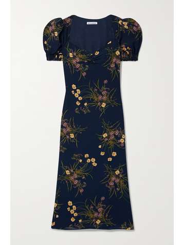 REFORMATION Luciana lace-up floral-print crepe midi dress