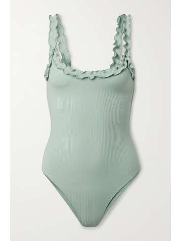REFORMATION Flute ruffled ribbed stretch-TENCEL Lyocell bodysuit