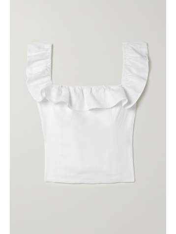 REFORMATION Rhode shirred ruffled linen top
