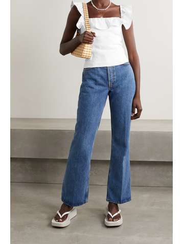 REFORMATION Rhode shirred ruffled linen top