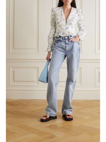 REFORMATION Meadowlark lace-trimmed floral-print broderie anglaise organic cotton-voile blouse