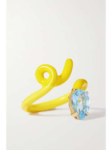 BEA BONGIASCA Baby Vine Tendril gold, enamel and topaz pinky ring