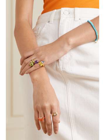 BEA BONGIASCA Baby Vine Tendril gold, enamel and topaz pinky ring