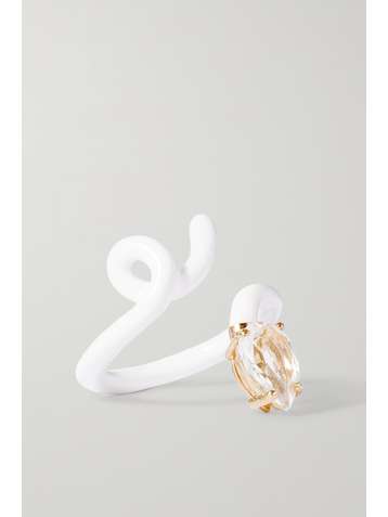 BEA BONGIASCA Baby Vine Tendril gold, enamel and rock crystal pinky ring