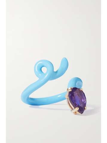 BEA BONGIASCA Baby Vine Tendril gold, enamel and amethyst pinky ring