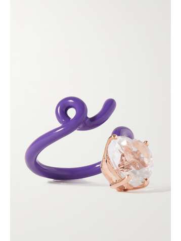 BEA BONGIASCA Heart Tendril 9-karat rose gold, enamel and amethyst ring