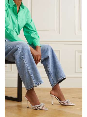 MACH & MACH Double Bow embellished PVC point-toe mules