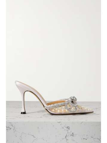 MACH & MACH Double Bow embellished PVC point-toe mules