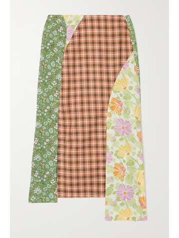 RAVE REVIEW + NET SUSTAIN Grimes asymmetric patchwork cotton midi skirt