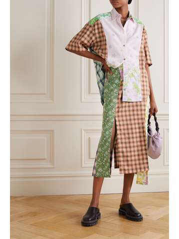 RAVE REVIEW + NET SUSTAIN Grimes asymmetric patchwork cotton midi skirt