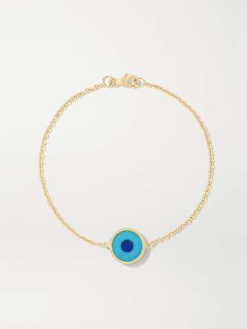 JENNIFER MEYER Mini Evil Eye Armband aus 18 Karat Gold mit Türkis und Lapislazuli