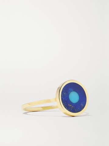 JENNIFER MEYER Evil Eye Ring aus 18 Karat Gold mit Lapislazuli und Türkis