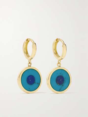 JENNIFER MEYER Boucles d'oreilles en or 18 carats (750/1000), turquoises et lapis-lazuli Mini Evil Eye