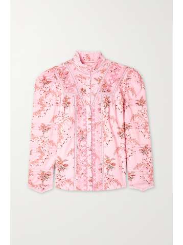 LOVESHACKFANCY Laredo Bluse aus Baumwoll-Twill mit Blumenprint und Häkeleinsätzen
