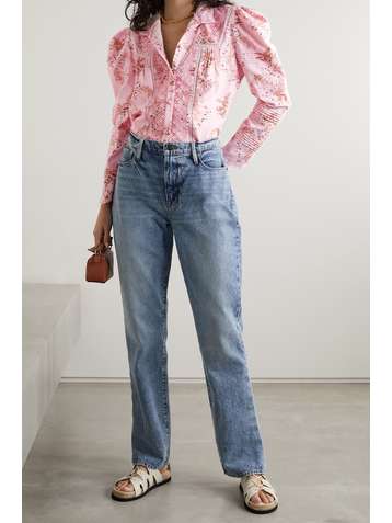 LOVESHACKFANCY Laredo Bluse aus Baumwoll-Twill mit Blumenprint und Häkeleinsätzen