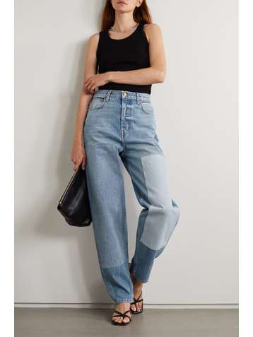 B SIDES Claude patchworked high-rise tapered jeans