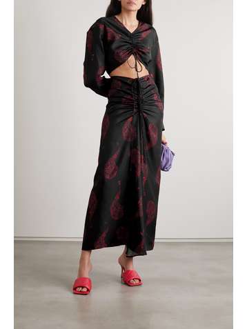 CHRISTOPHER ESBER Ruched paisley-print silk-twill maxi skirt
