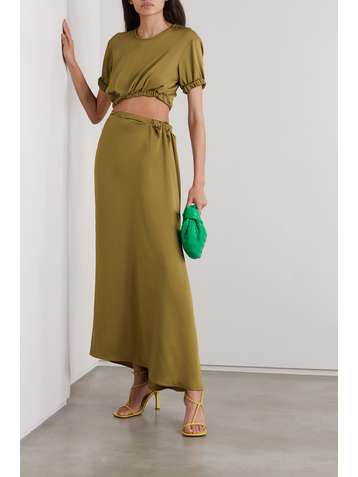 CHRISTOPHER ESBER Maxikleid aus Twill mit Cut-out und Raffungen