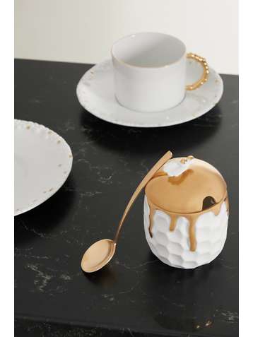 L'OBJET Beehive gold-plated porcelain honeypot and spoon