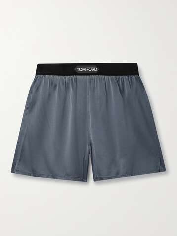 TOM FORD Velvet-trimmed silk-blend satin shorts