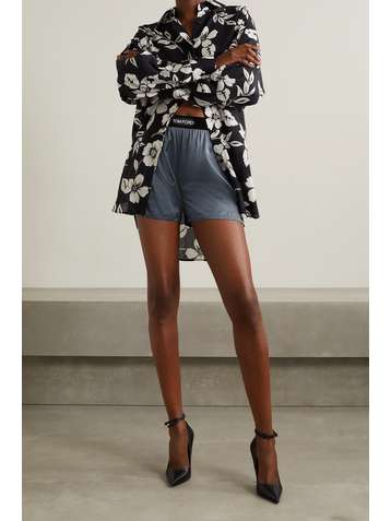 TOM FORD Velvet-trimmed silk-blend satin shorts