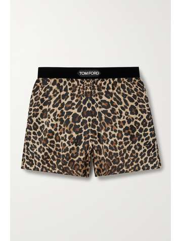 TOM FORD Velvet-trimmed leopard-print silk-blend satin shorts
