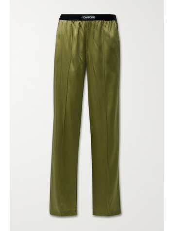 TOM FORD Velvet-trimmed stretch-silk satin pants
