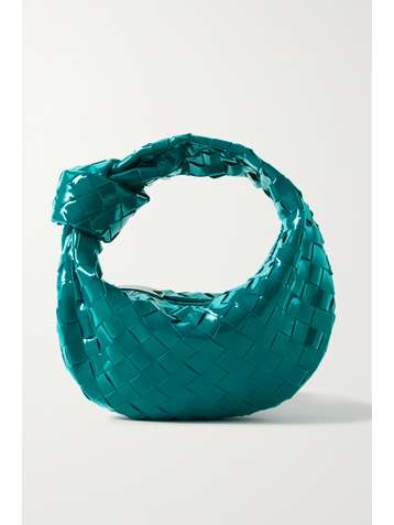 BOTTEGA VENETA Jodie mini knotted intrecciato patent-leather tote