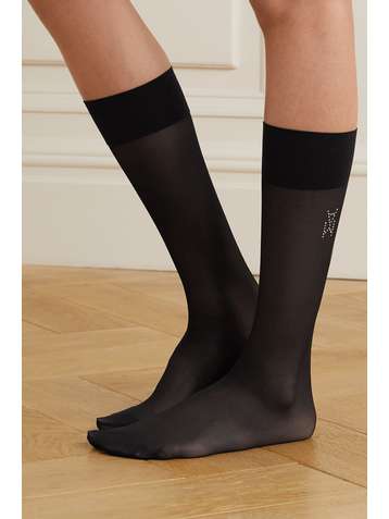 WOLFORD + Amina Muaddi Socken aus Stretch-Tüll mit Kristallen