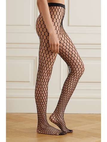 WOLFORD + Amina Muaddi crystal-embellished fishnet tights