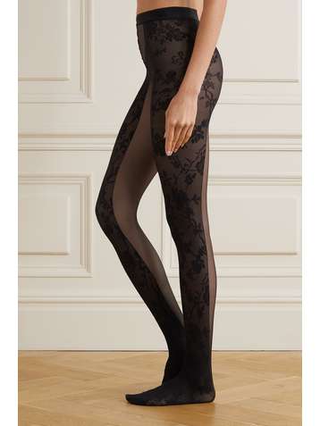 WOLFORD + Amina Muaddi Sheer Opaque lace-paneled tights