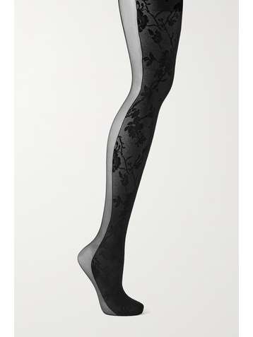 WOLFORD + Amina Muaddi Sheer Opaque lace-paneled tights