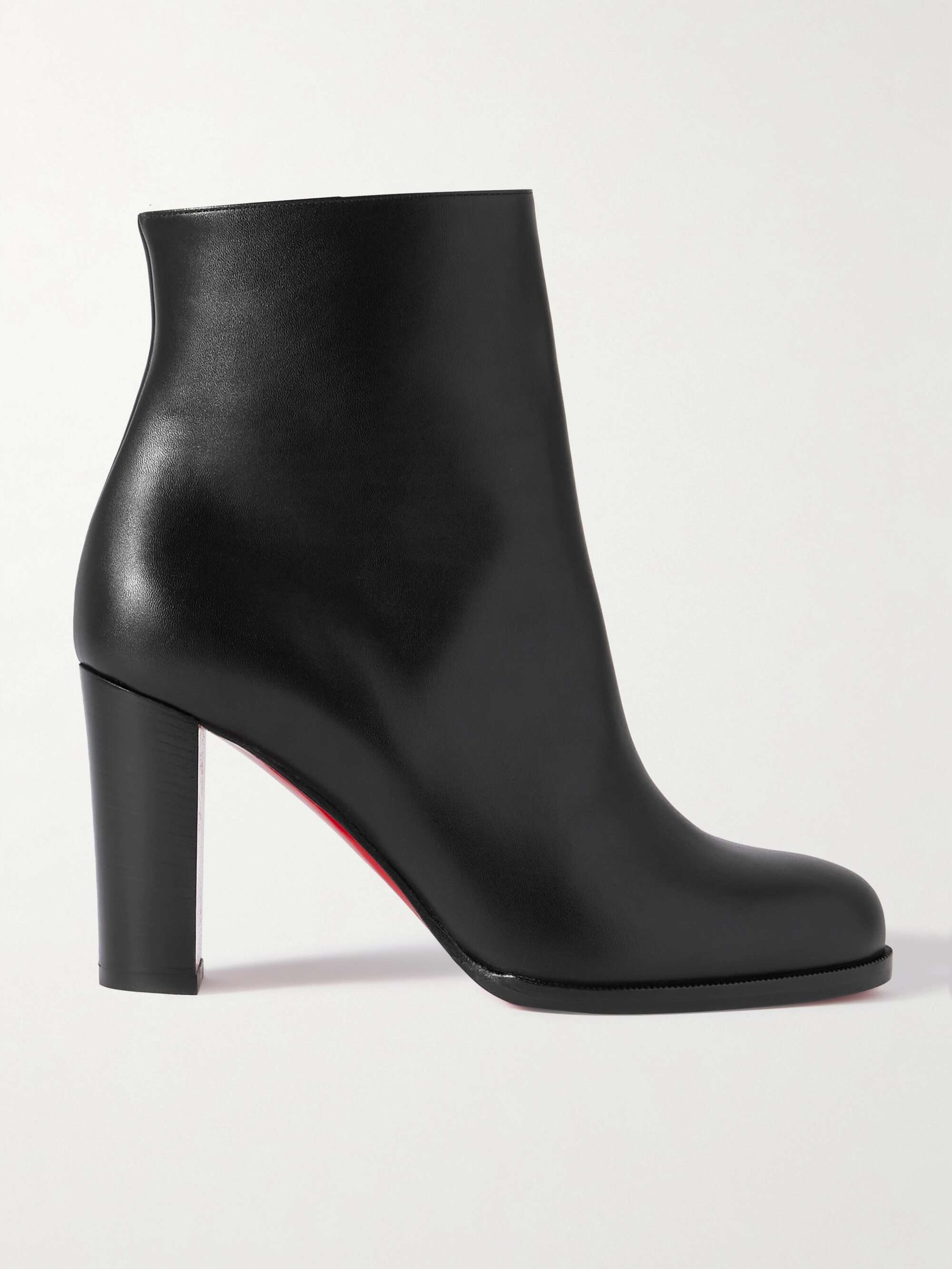 Christian Louboutin, Shoes, Louboutin Adox 85 Black Leather Ankle Heeled Red  Bottom Booties 385