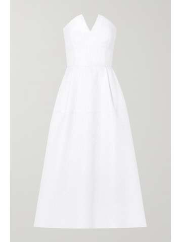 ROLAND MOURET Aldrich strapless frayed cloqué midi dress