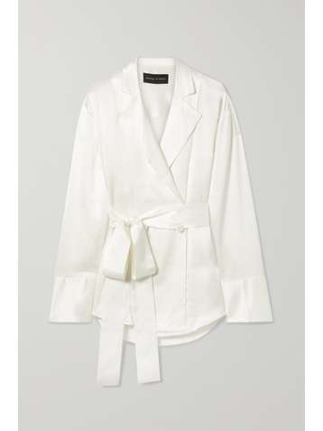MICHAEL LO SORDO Belted double-breasted silk-satin shirt