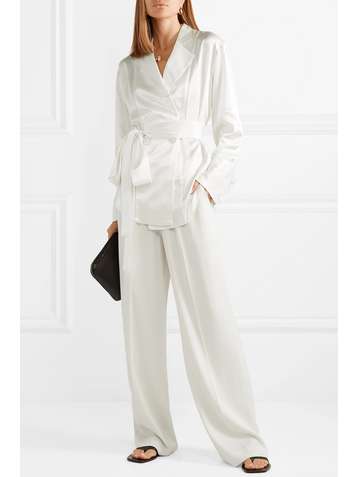 MICHAEL LO SORDO Belted double-breasted silk-satin shirt