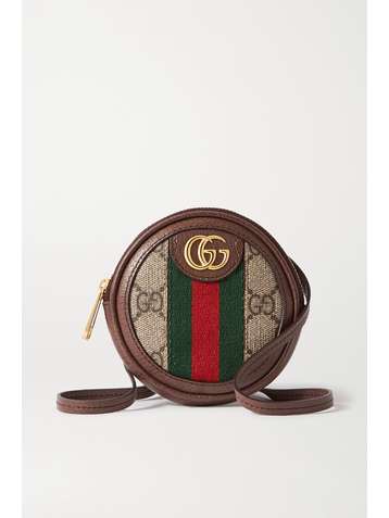 GUCCI Ophidia Circle mini textured leather-trimmed printed coated-canvas shoulder bag