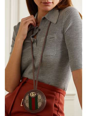 GUCCI Ophidia Circle mini textured leather-trimmed printed coated-canvas shoulder bag