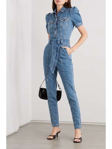 RETROFÊTE Combi-pantalon en jean effet vieilli à ceinture Tori