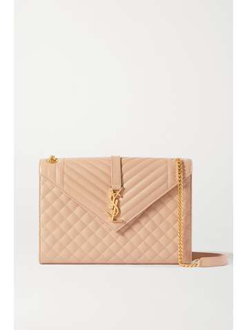 SAINT LAURENT Envelope large quilted textured-leather shoulder bag