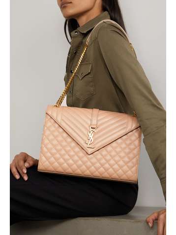 SAINT LAURENT Envelope large quilted textured-leather shoulder bag