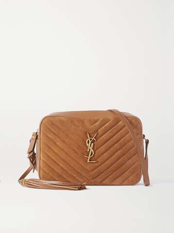 SAINT LAURENT Lou mini quilted suede and leather shoulder bag