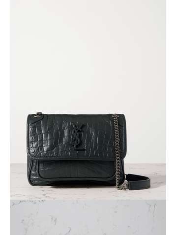 SAINT LAURENT Niki Baby mini crinkled croc-effect leather shoulder bag