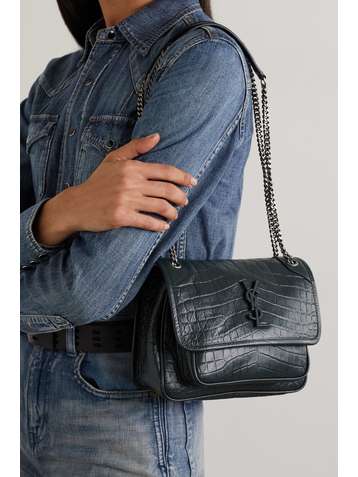 SAINT LAURENT Niki Baby mini crinkled croc-effect leather shoulder bag